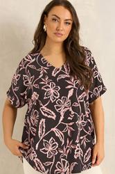 EVANS Plus Size Chocolate Brown Floral Crinkle Top | Evans 3