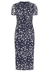 M&Co Petite Blue Polka Dot Twist Front Mesh Maxi Dress | M&Co 5