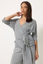 PixieGirl Petite Women's Set Grey Marl Wrap Top & Wide Leg Trousers | PixieGirl 4