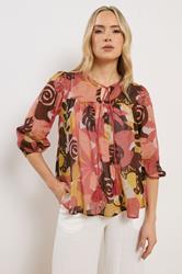 LTS Tall Women's Rust Orange Abstract Tie Neck Cotton Blouse | Long Tall Sally 3