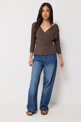 PixieGirl Petite Women's Chocolate Brown Wrap Top | PixieGirl 4