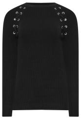 LTS Tall Black Eyelet Detail Jumper | Long Tall Sally 5