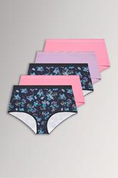 YOURSET 5 PACK Curve Pink & Navy Blue Floral Butterfly Full Briefs