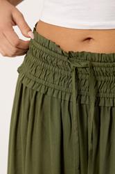 PixieGirl Petite Women's Olive Green Tie Waist Maxi Skirt | PixieGirl 4