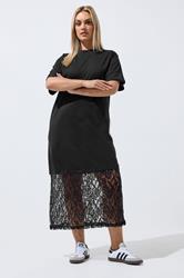 LIMITED COLLECTION Plus Size Black Lace Trim T-Shirt Dress | Yours Clothing 2