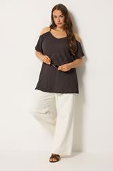 YOURS Plus Size Chocolate Brown Textured Cold Shoulder Top | Yours Clothing 1