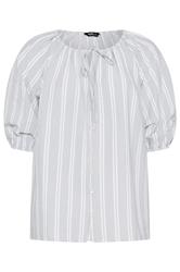 YOURS Curve Grey Stripe Tie Neck Top