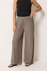 M&Co Petite Mocha Brown Crinkle Wide Leg Trousers | M&Co 3