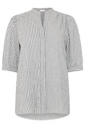 M&Co Blue Stripe Textured Puff Sleeve Shirt