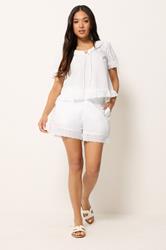 PixieGirl Petite Women's White Cotton Embroidered Trim Shorts | PixieGirl 2