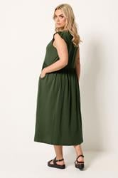 YOURS Plus Size Khaki Green Broderie Sleeve Maxi Dress | Yours Clothing 2