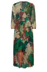 STAR Green Abstract Pleated Dress
