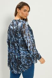 YOURS Plus Size Blue Animal Pleated Back Blouse | Yours Clothing 2
