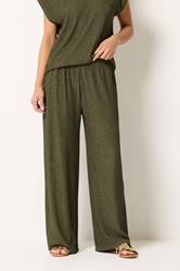 M&Co Petite Khaki Green Textured Wide Leg Trousers | M&Co 1