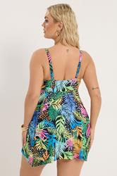 YOURS Plus Size Black Tropical Print Hanky Hemline Swimdress | Yours Clothing 2