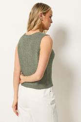 LTS Tall Women's Sage Green Button Knitted Vest Top | Long Tall Sally 4