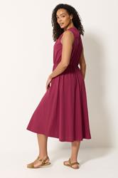 M&Co Berry Red Broderie Sleeveless Cotton Midi Dress | M&Co 2
