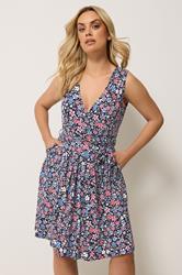 YOURS Plus Size Black Floral Sleeveless Wrap Front Dress | Yours Clothing 3