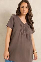 EVANS Plus Size Mocha Brown Henley Top | Evans 3