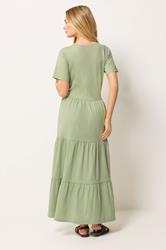 M&Co Sage Green Notch Neck Tiered Cotton Maxi Dress | M&Co 4
