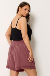 YOURS Plus Size Pink Crochet Shirred Shorts | Yours Clothing 2