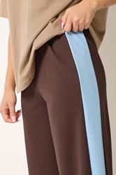 PixieGirl Petite Women's Chocolate Brown Side Stripe Scuba Wide Leg Trousers | PixieGirl 4