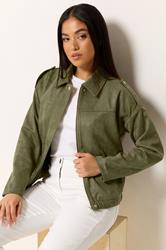 M&Co Petite Khaki Green Faux Suede Bomber Jacket | M&Co 3