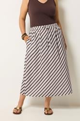 YOURS Plus Size Chocolate Brown Linen Look Stripe Skirt | Yours Clothing 3