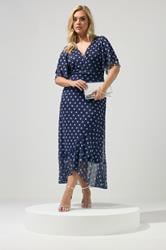 YOURS LONDON Plus Size Navy Blue Polka Dot Wrap Dress | Yours Clothing 2