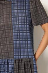 PixieGirl Petite Women's Navy Blue & Brown Check Midi Dress | PixieGirl 4