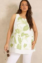 EVANS Plus Size Green Leaf Print Double Layer Vest Top | Evans 1