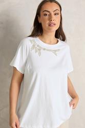 EVANS Plus Size White Beaded Flower T-Shirt | Evans 1