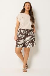 YOURS Plus Size Brown Tropical Print Shorts | Yours Clothing 2
