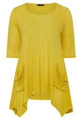 YOURS Plus Size Yellow Hanky Hem Pocket Front Top | Yours Clothing 5