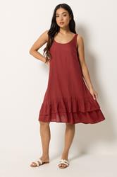 PixieGirl Petite Women's Dark Red Asymmetric Frill Midi Dress | PixieGirl 2