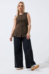 LIMITED COLLECTION Plus Size Chocolate Brown Seam Detail Waistcoat | Yours Clothing 1