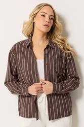LTS Tall Women's Chocolate Brown Stripe Linen Shirt | Long Tall Sally 3