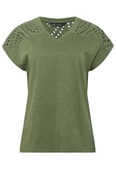 M&Co Khaki Green Broderie V-Neck Cotton T-Shirt