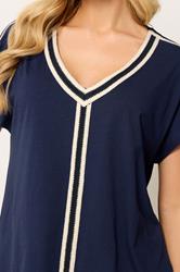 M&Co Navy Blue Contrast Trim Cotton Short Sleeve T-Shirt | M&Co 4