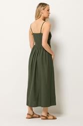 LTS Tall Women's Olive Green Linen Embroidered Midi Dress | Long Tall Sally 4