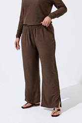 LIMITED COLLECTION Plus Size Brown Textured Wide Leg Trousers | Yours Clothing 1