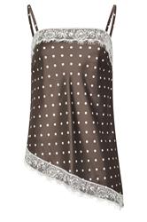 LTS Tall Chocolate Brown Polka Dot Asymmetric Lace Cami Top