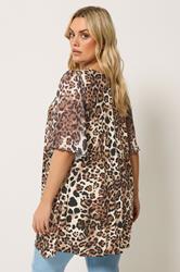 YOURS Plus Size Brown Animal Print Mesh Sleeve Top | Yours Clothing 2