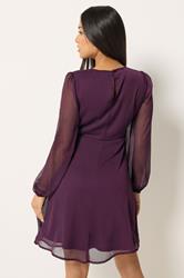 M&Co Petite Berry Purple Long Sleeve Chiffon Dress | M&Co 2