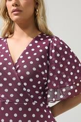 YOURS LONDON Plus Size Burgundy Red Polka Dot Wrap Dress | Yours Clothing 1