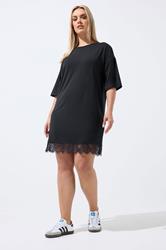 LIMITED COLLECTION Plus Size Black Lace Trim Mini Dress | Yours Clothing 1
