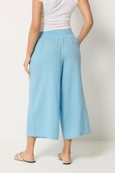 PixieGirl Petite Women's Light Blue Cotton Cheesecloth Cropped Wide Leg Trousers | PixieGirl 2