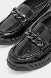 Black Chain Detail Flatform Loafers In Wide E Fit | Yours Clothing 3