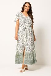 YOURS Plus Size Green Paisley Border Detail Dress | Yours Clothing 1