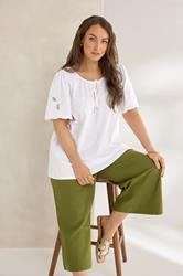 EVANS Plus Size White Broderie Sleeve Tie Neck Blouse | Evans 3